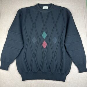 Vintage Baxcelino Wool Blend Sweater Men‎ L Black Argyle Diamond Made in Germany